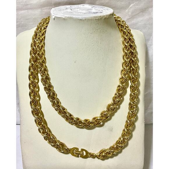 Christian Dior Vintage Chunky Interlinked 18 Karat Gold Plated Necklace - Picture 1 of 11